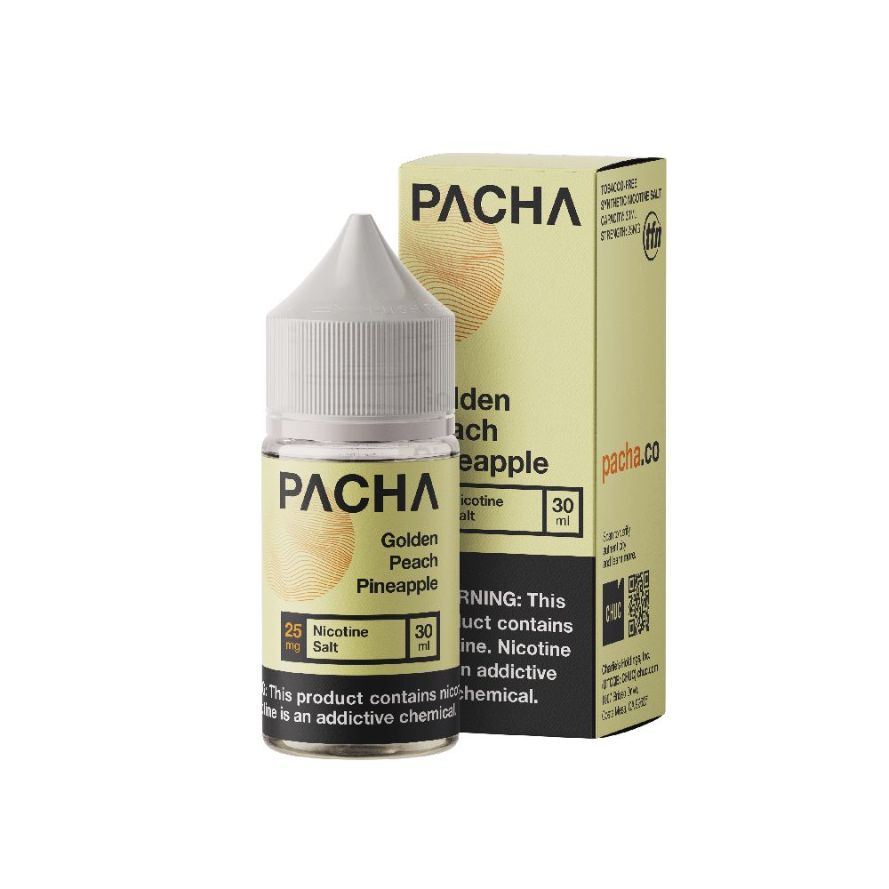 Golden Peach Pineapple by TFN Pachamama Salt Series (30mL) with packaging
