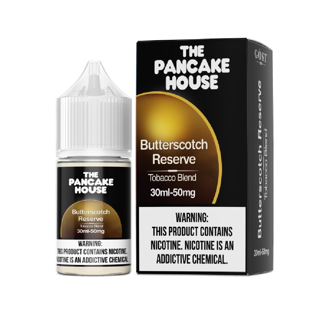 Butterscotch Reserve Pancake House Salts 30mL 50mg with packaging