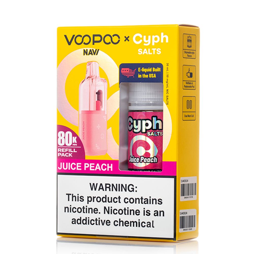 Voopoo Navi 80K Replacement Pod + Cyph Salts 30mL Collab Set juice peach packaging