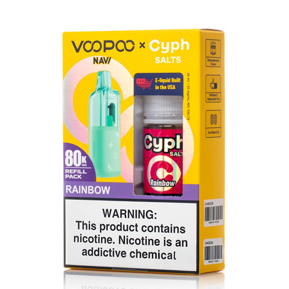 Voopoo Navi 80K Replacement Pod + Cyph Salts 30mL Collab Set rainbow packaging