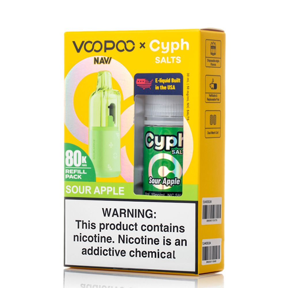 Voopoo Navi 80K Replacement Pod + Cyph Salts 30mL Collab Set sour apple packaging