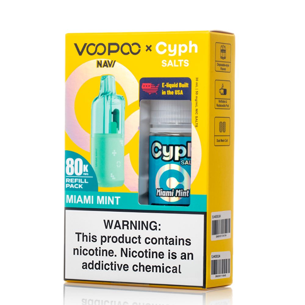 Voopoo Navi 80K Replacement Pod + Cyph Salts 30mL Collab Set miami mint packaging