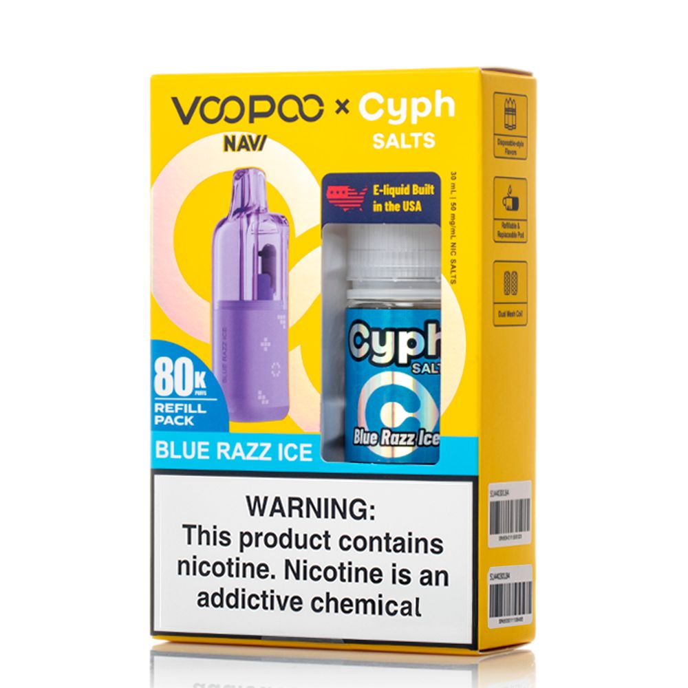 Voopoo Navi 80K Replacement Pod + Cyph Salts 30mL Collab Set blue razz ice packaging