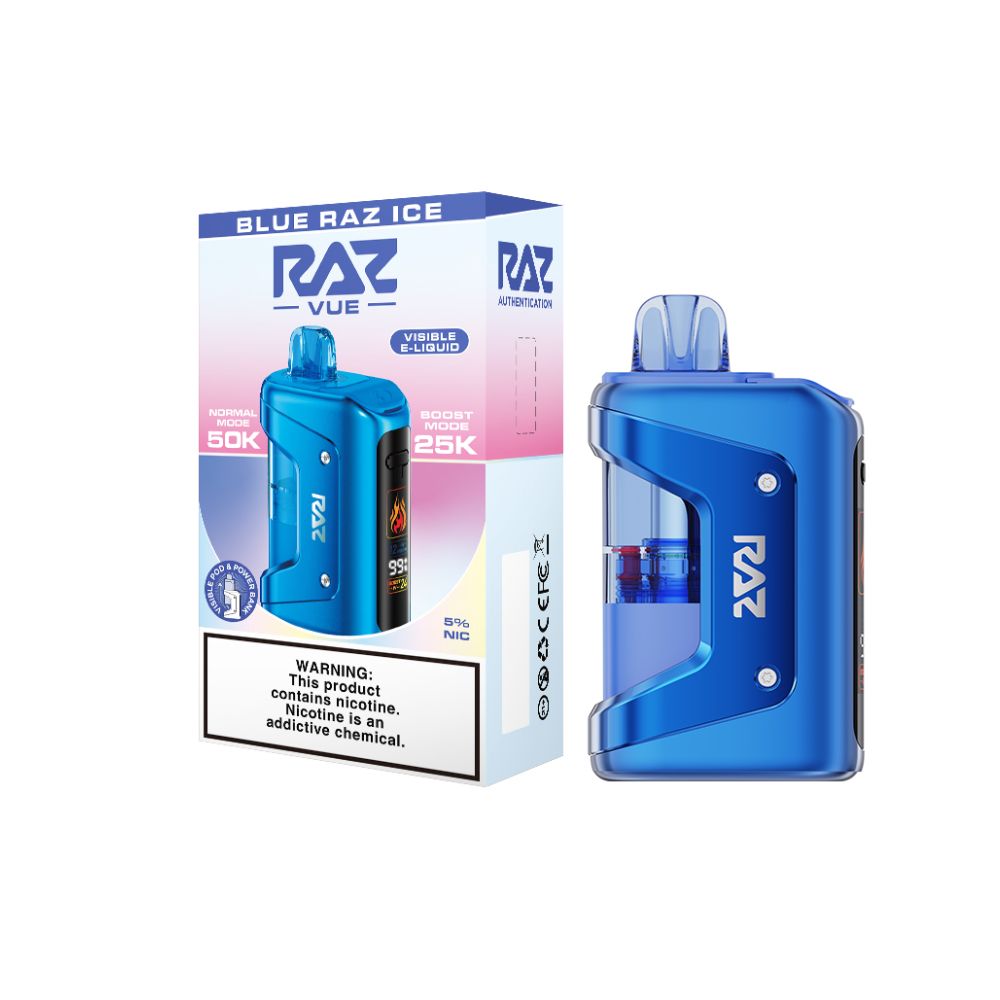 Raz Vue Disposable+ Power Dock blue raz ice with packaging