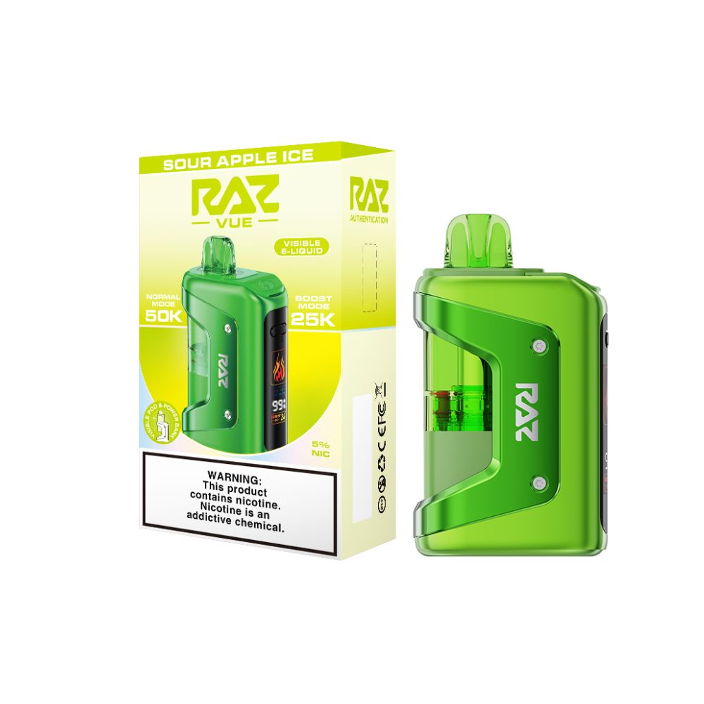 Raz Vue Disposable+ Power Dock sour apple ice with packaging