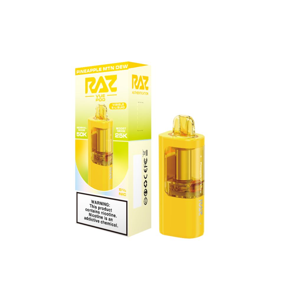 Raz Vue Disposable Pod pineapple mtn dew with packaging