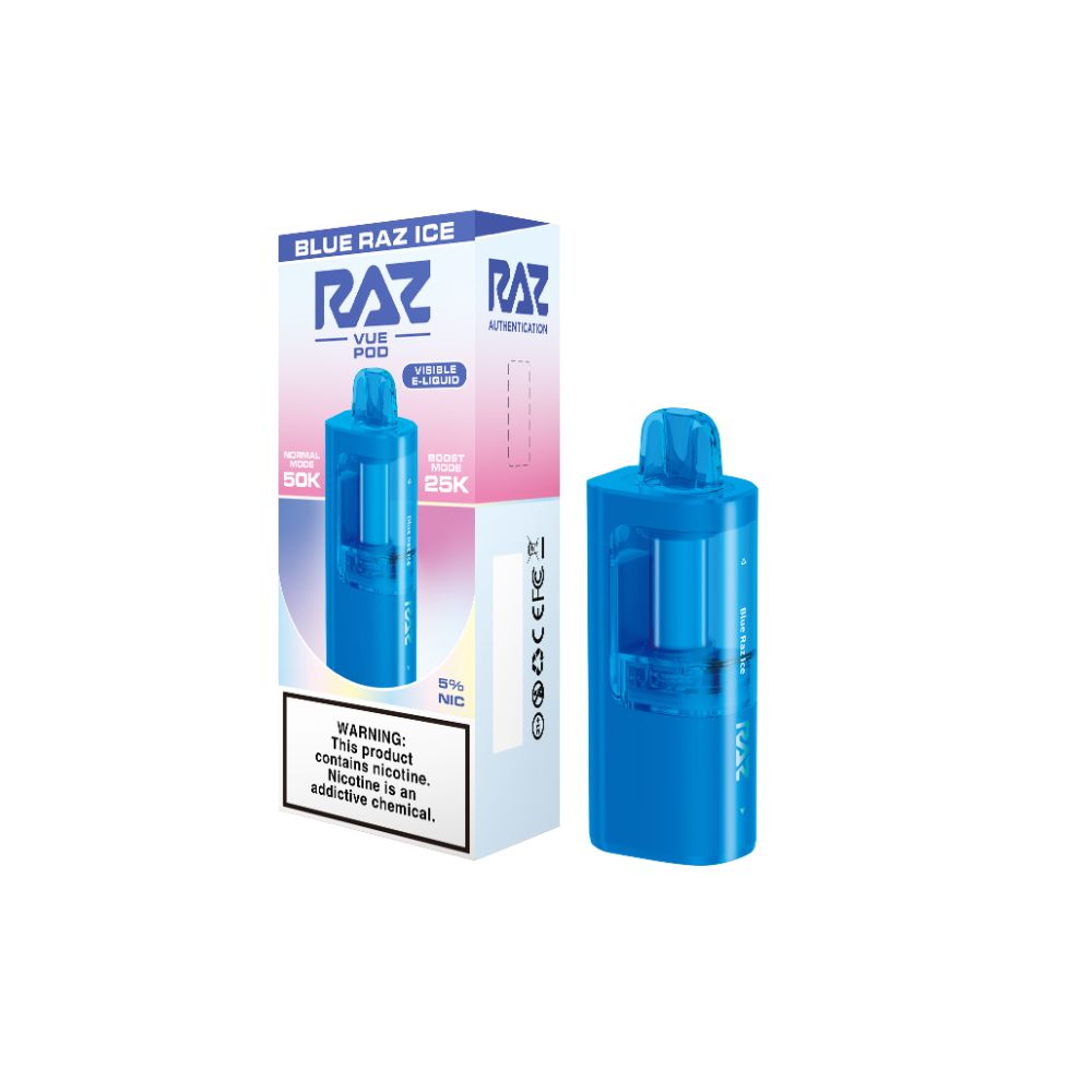 Raz Vue Disposable Pod blue razz ice with packaging
