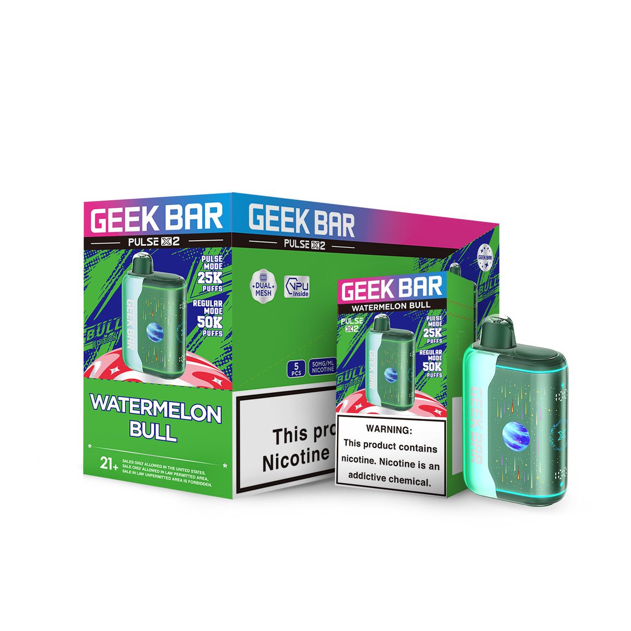 Geek Bar Pulse X2 Disposable watermelon bull with packaging