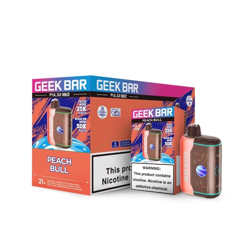 Geek Bar Pulse X2 Disposable peach bull with packaging