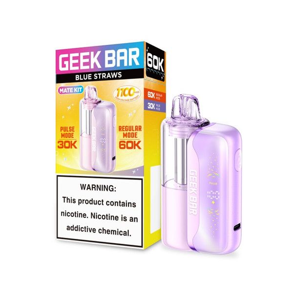 Geek Bar Mate Disposable + Power Dock blue straws with packaging