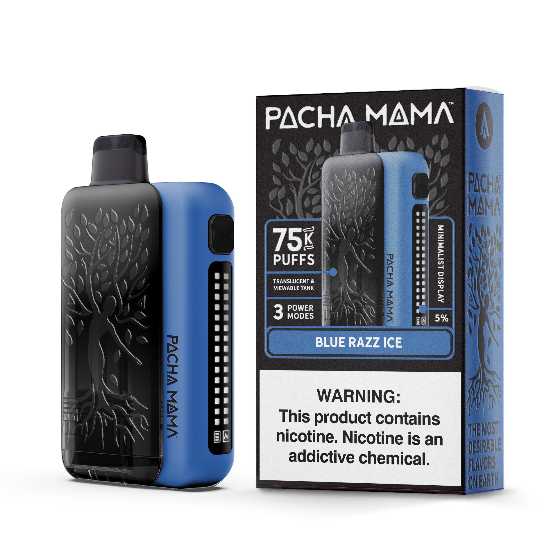 Pachamama 75k Disposable blue razz ice with packaging