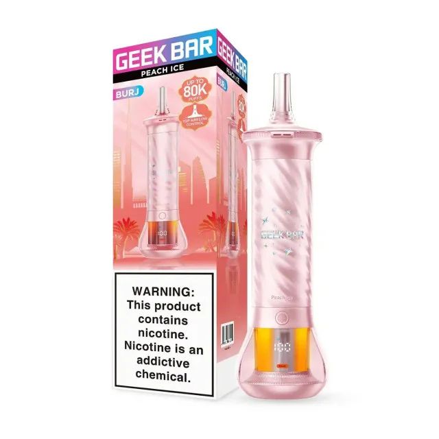 Geek Bar Burj Disposable peach ice with packaging