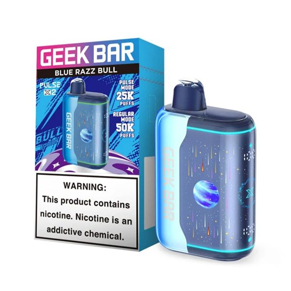 Geek Bar Pulse X2 Disposable blue razz bull with packaging