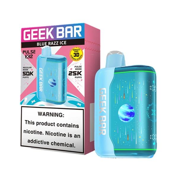 Geek Bar Pulse X2 Disposable blue razz ice with packaging