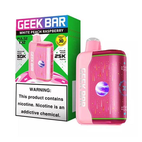 Geek Bar Pulse X2 Disposable white peach raspberry with packaging