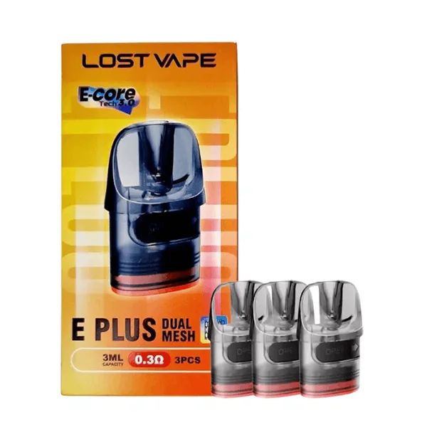 Lost Vape E Plus Dual Mesh Replacement Pod 0.3ohm with packaging