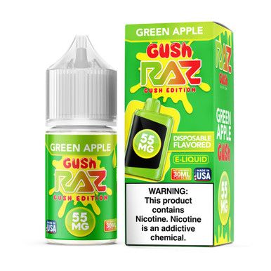 Green Apple Gush Pod Juice x RAZ Salts 30mL with packaging