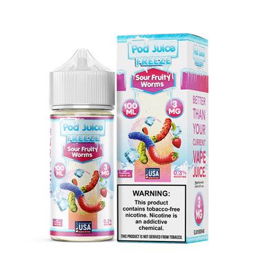 Sour Fruity Worms Freeze Pod Juice 100mL with packaging