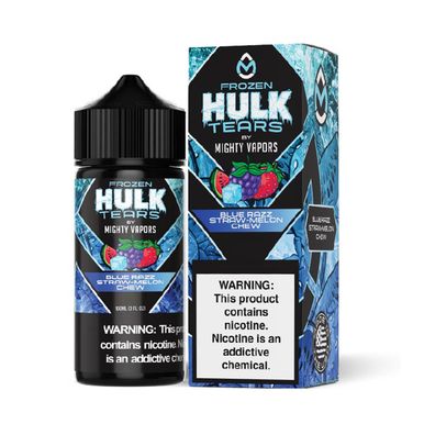 Frozen Blue Razz Straw Melon Chew Mighty Vapors Hulk Tears 100mL bottle with packaging