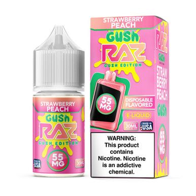 Strawberry Peach Gush Pod Juice x RAZ Salts 30mL with packaging