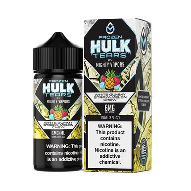 Frozen White Gummy Straw Melon Chew by Mighty Vapors Hulk Tears E-Juice (100mL)(Freebase) with packaging