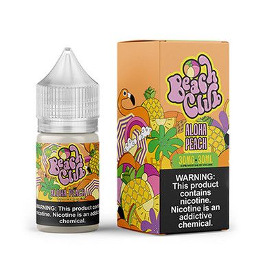 Aloha Peach by Beach Club E-Liquid 30mL (Salts) with packaging