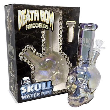 Death Row Records (Water Pipe) DRWP0005 8" Metallic Skull with 14mm Bowl with packaging