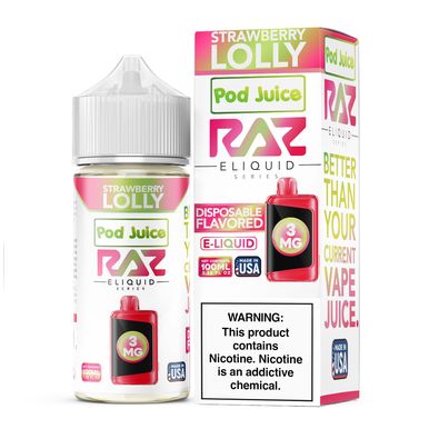 Strawberry Lolly Pod Juice x RAZ 100mL with packaging