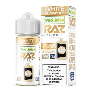 White Gummy Ice Pod Juice x RAZ 100mL with packaging