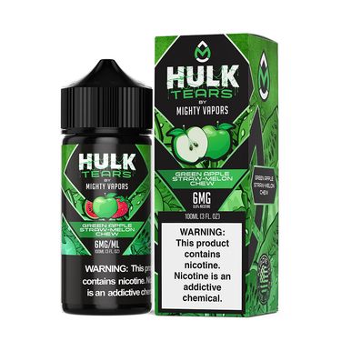 Green Apple Straw Melon Chew by Mighty Vapors Hulk Tears E-Juice (100mL)(Freebase) with packaging