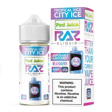 Tropical Vice City Ice Pod Juice x RAZ 100mL with packaging