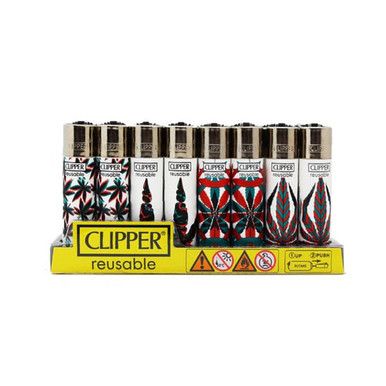 Clipper (DSPLY 48pc)(Lighter) CP11R Reusable Classic Large Value Pack printed neon leaves packaging