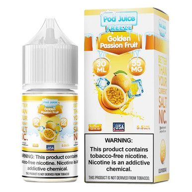 Golden Passionfruit Freeze by Pod Juice TFN Salt 30mL with packaging
