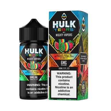 Sour Belts Straw Melon Chew by Mighty Vapors Hulk Tears E-Juice (100mL)(Freebase) with packaging