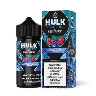 Hulk Tears Blue Razz Straw Melon Chew Mighty Vapors Hulk Tears 100mL with packaging