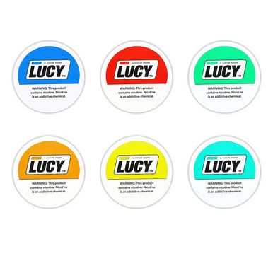 Lucy nicotine pouch cans in six flavor color options